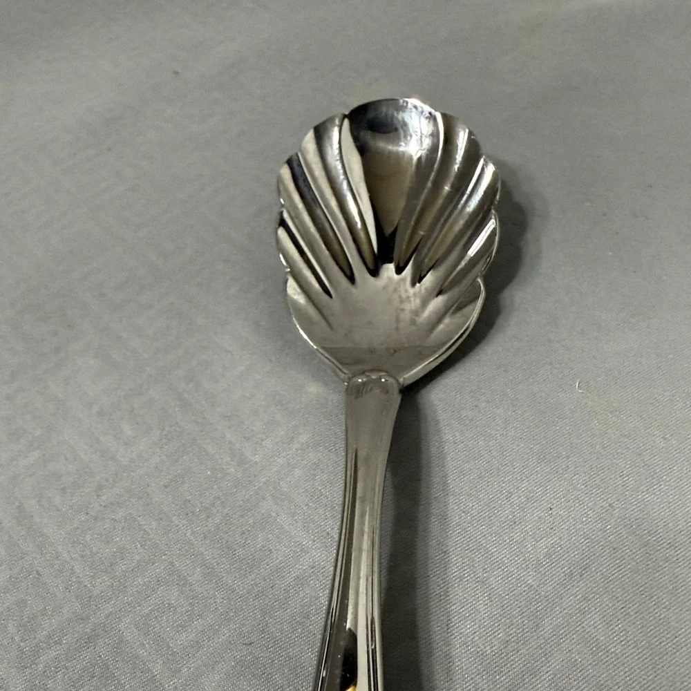 Lenox Holiday Holly Berry Stainless Steel Scalloped Shell Sugar Spoon Vtg Japan